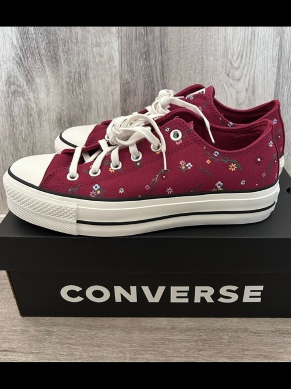 **STILL FOR SALE!!** NWT CONVERSE FLORAL BURGUNDY PLATFORM, 8.5 *FIRM*
